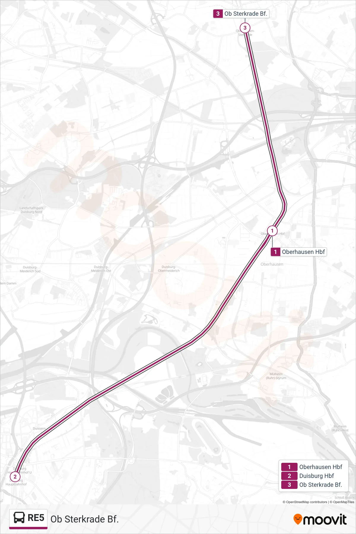 Linie RE5 (Bus) Richtung Ob Sterkrade Bf.: Route und Haltestellen auf der Karte