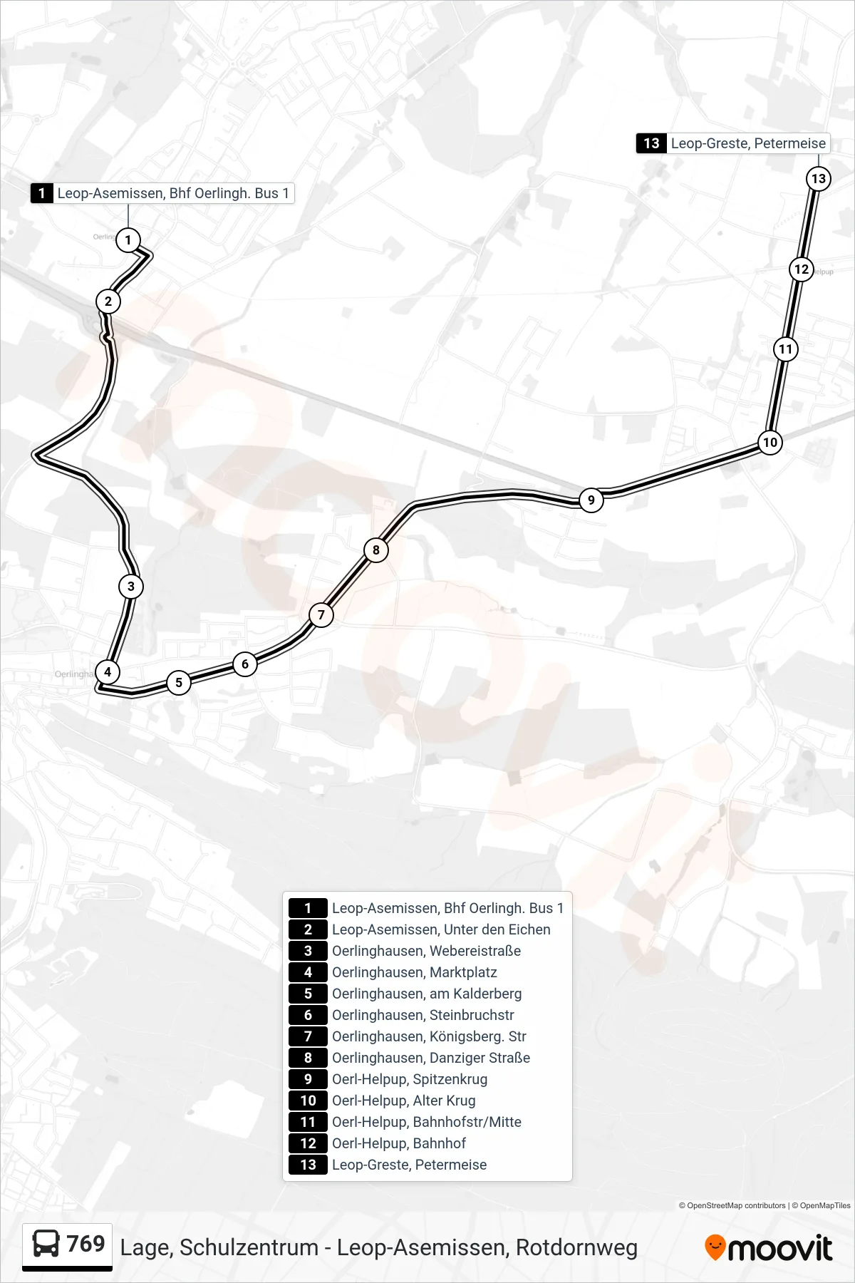 769 bus Line (Leop-Greste, Petermeise) route and stops on a map