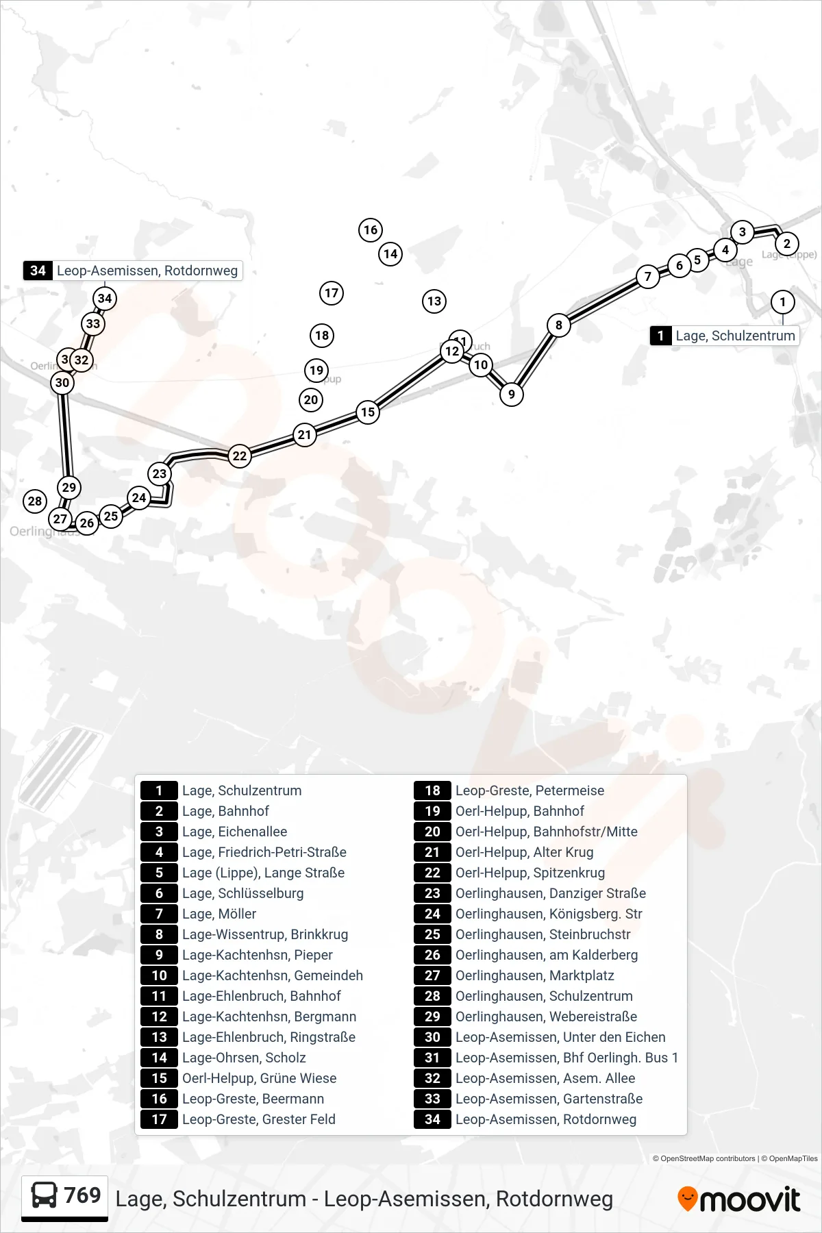 769 bus Line (Leop-Asemissen, Rotdornweg) route and stops on a map