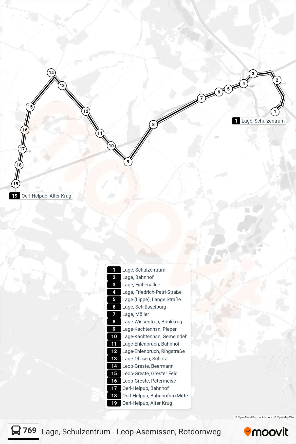 769 bus Line (Oerl-Helpup, Alter Krug) route and stops on a map