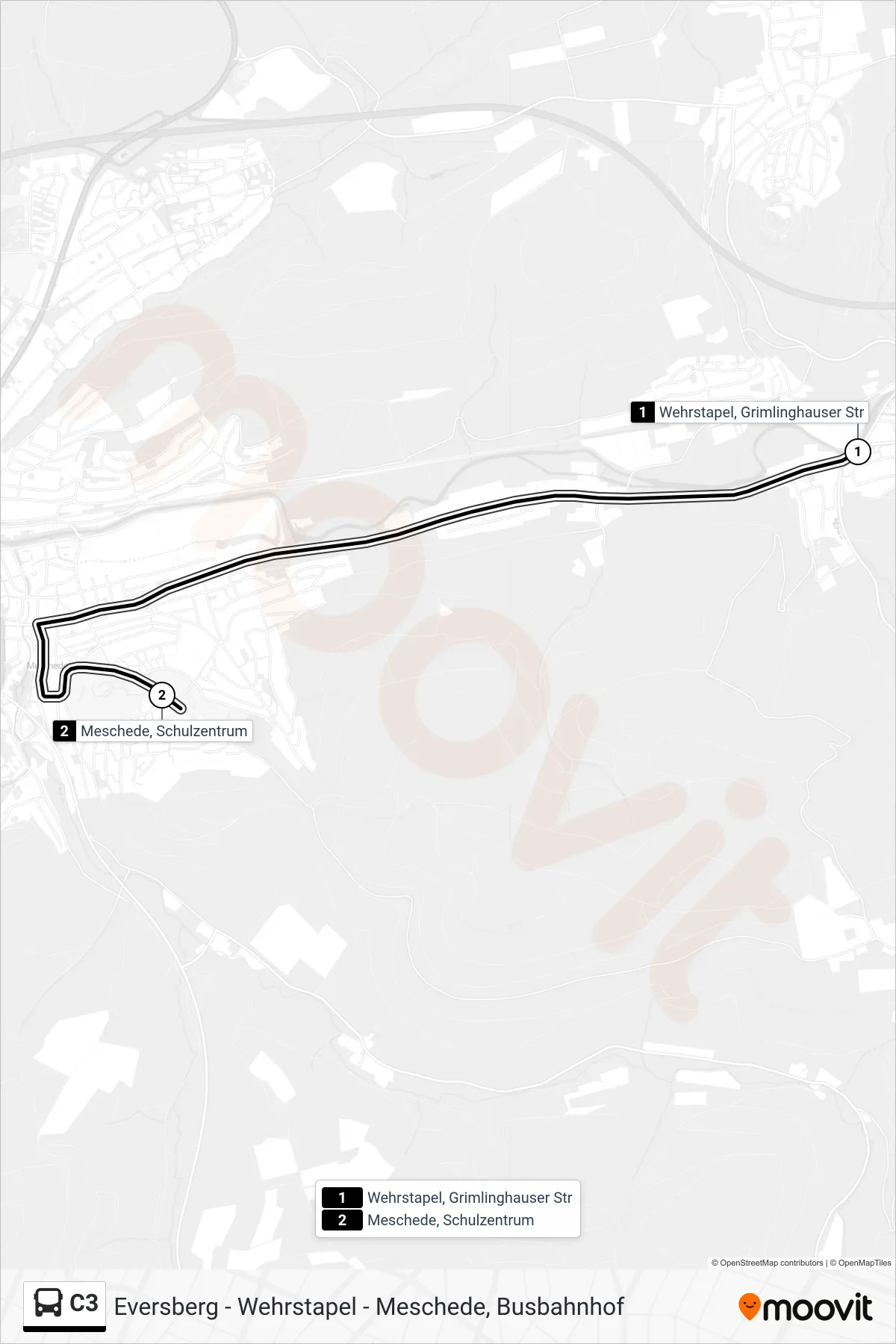 Linie C3 (Bus) Richtung Meschede, Schulzentrum: Route und Haltestellen auf der Karte
