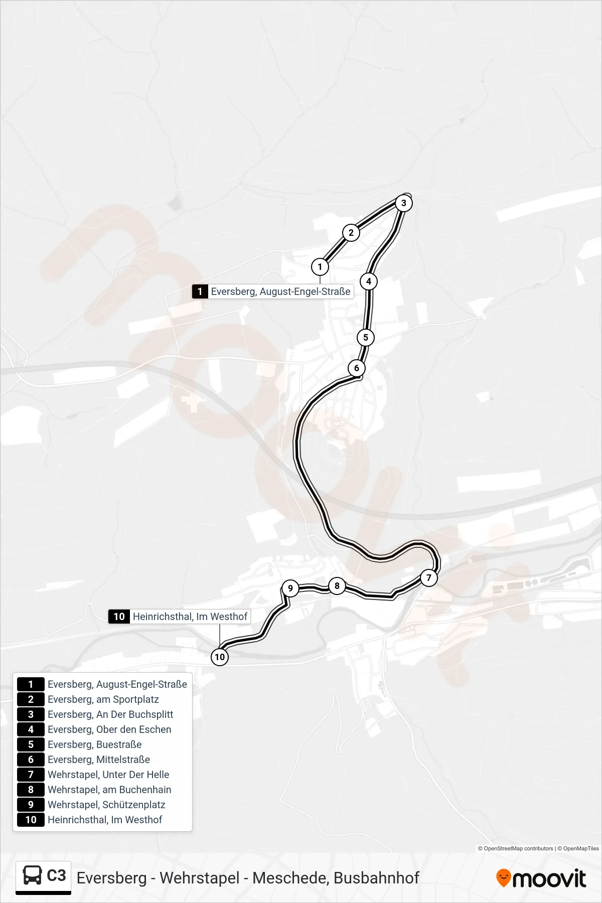 C3 bus Line (Heinrichsthal, Im Westhof) route and stops on a map