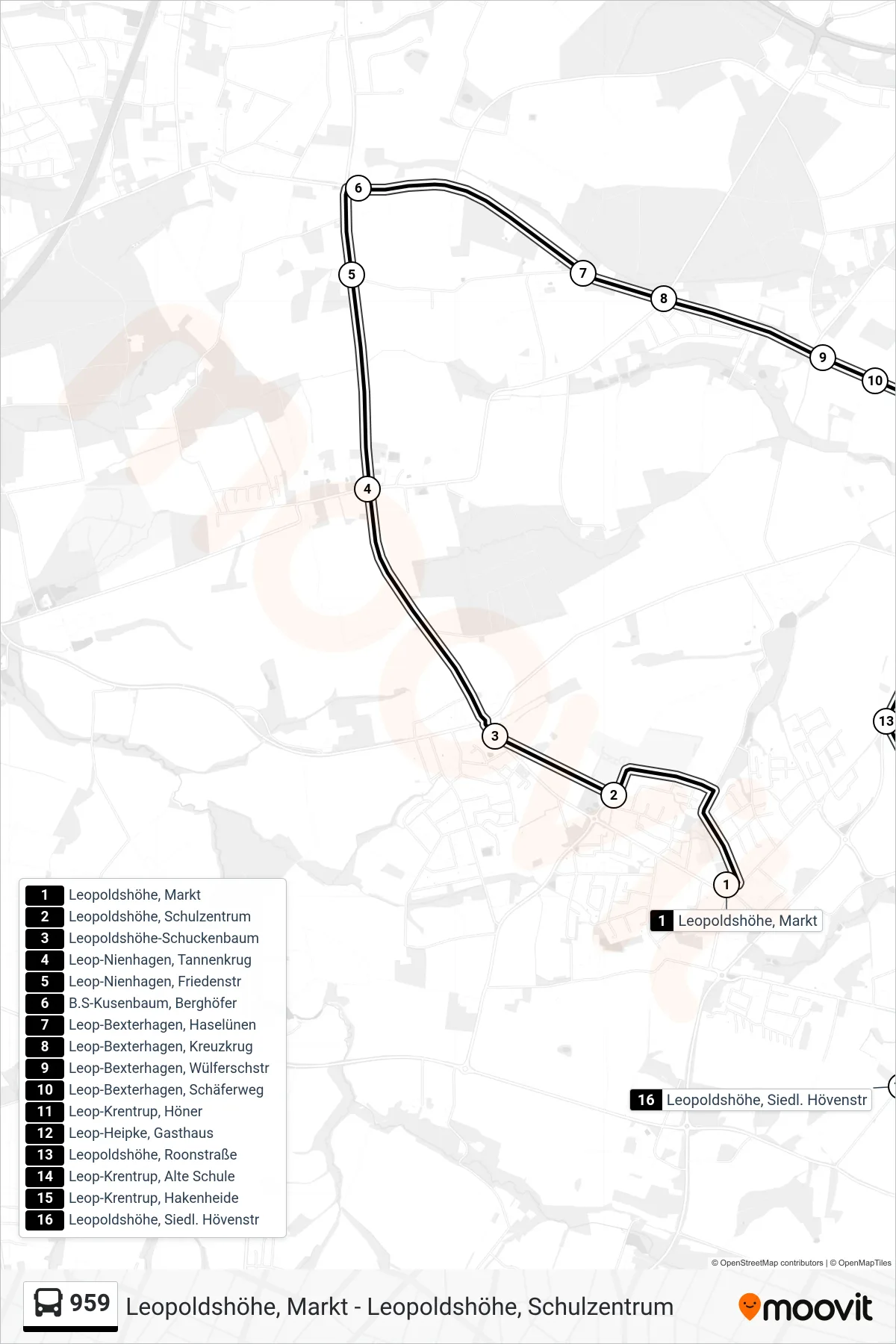 959 bus Line (Leopoldshöhe, Siedl. Hövenstr) route and stops on a map
