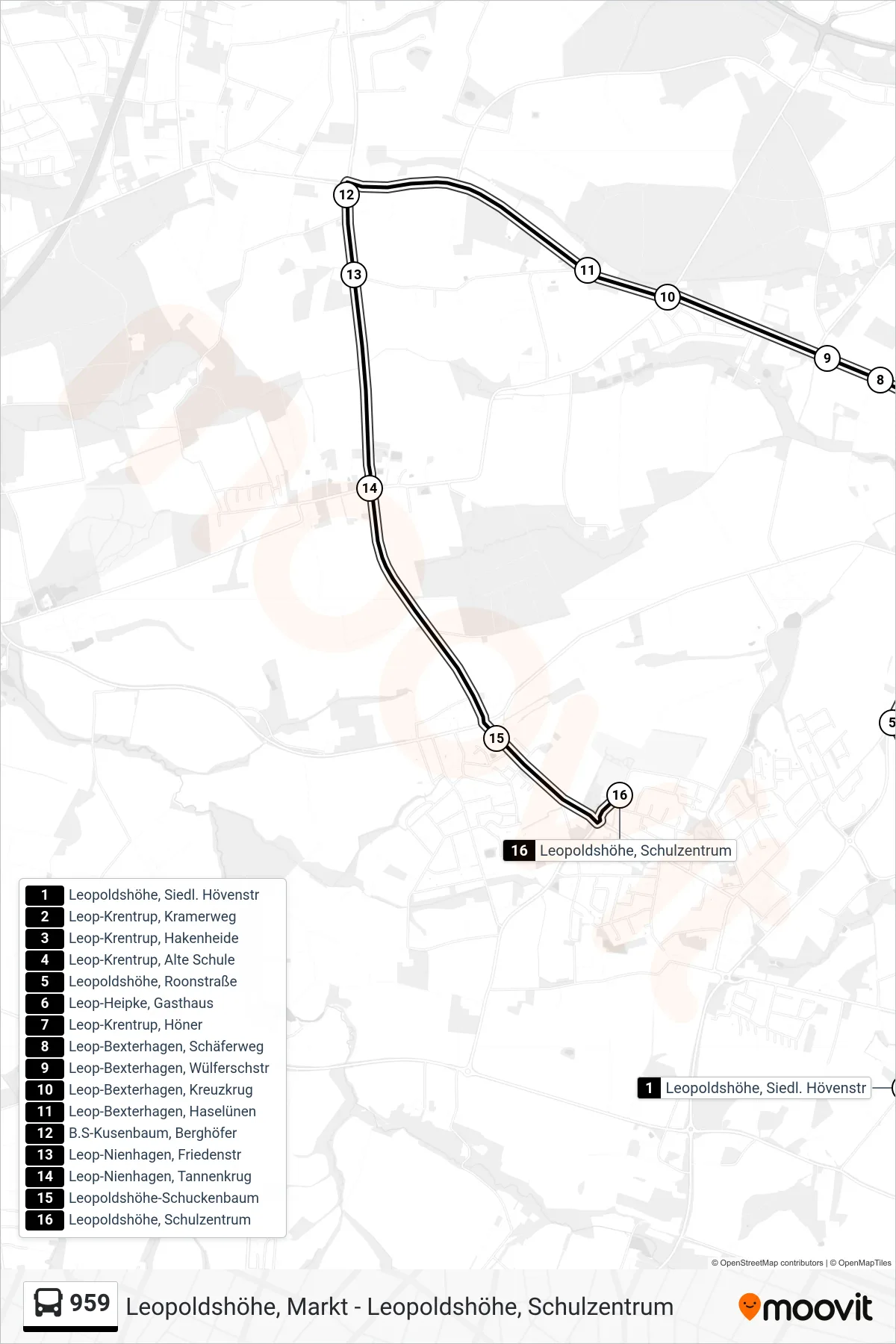 Linie 959 (Bus) Richtung Leopoldshöhe, Schulzentrum: Route und Haltestellen auf der Karte