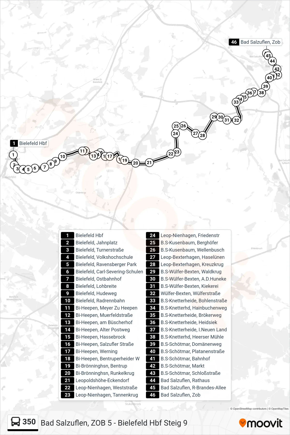 350 bus Line (Bad Salzuflen, Zob 5) route and stops on a map