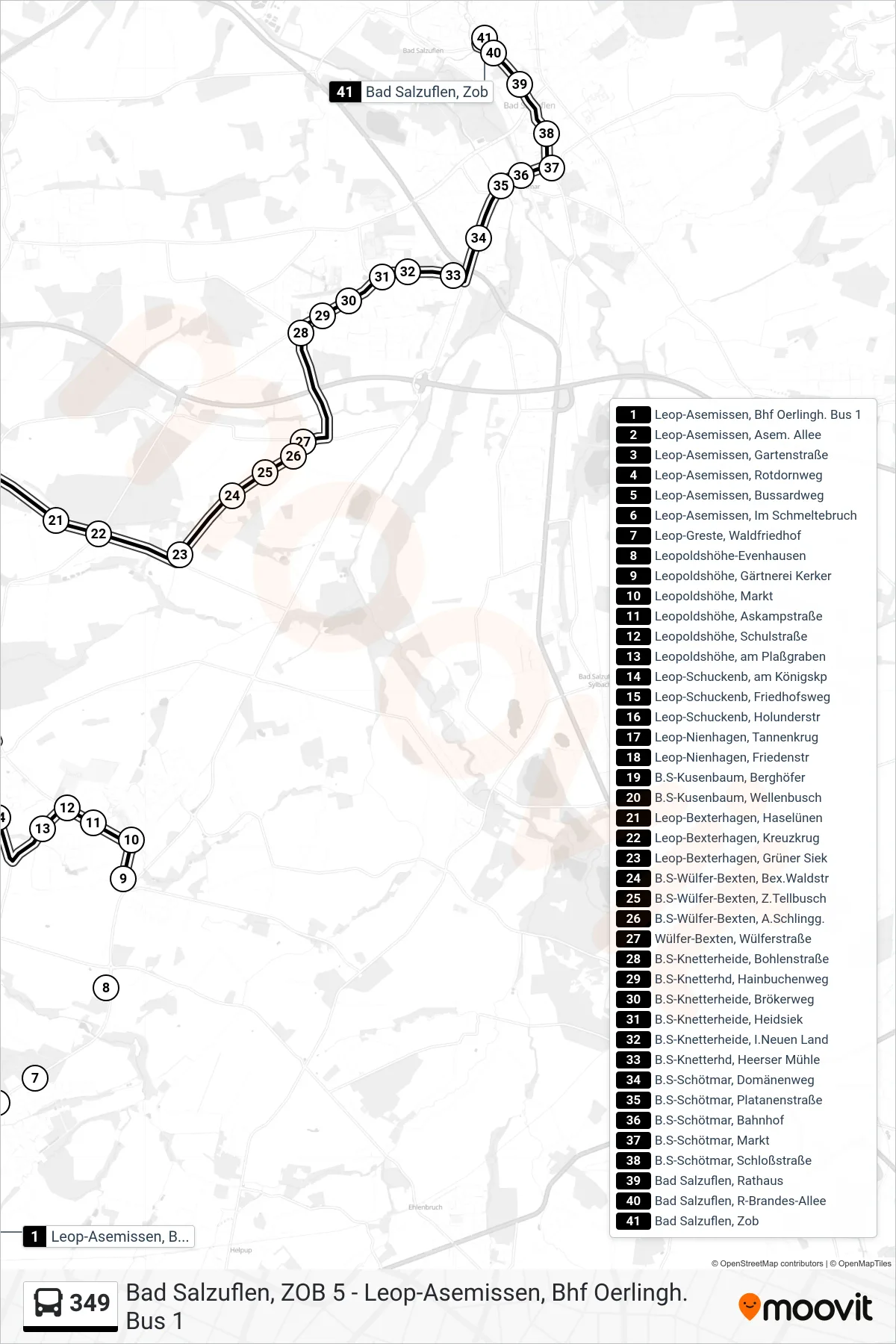 349 bus Line (Bad Salzuflen, Zob 5) route and stops on a map