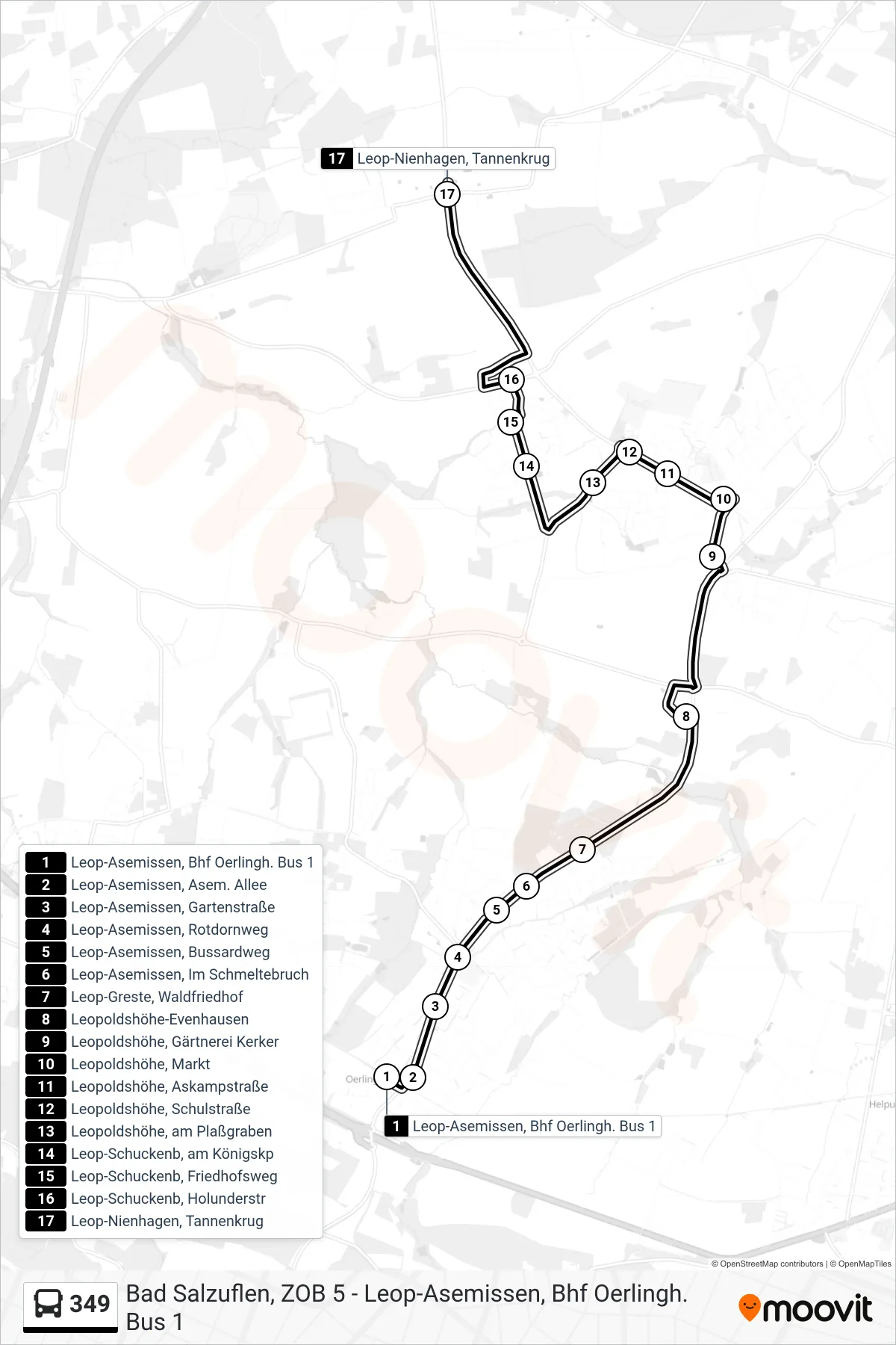 Linie 349 (Bus) Richtung Leop-Nienhagen, Tannenkrug: Route und Haltestellen auf der Karte