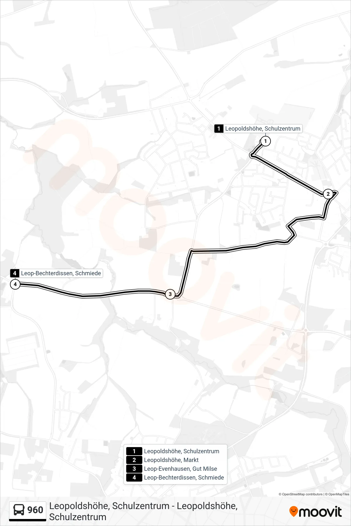 Linie 960 (Bus) Richtung Leop-Bechterdissen, Schmiede: Route und Haltestellen auf der Karte
