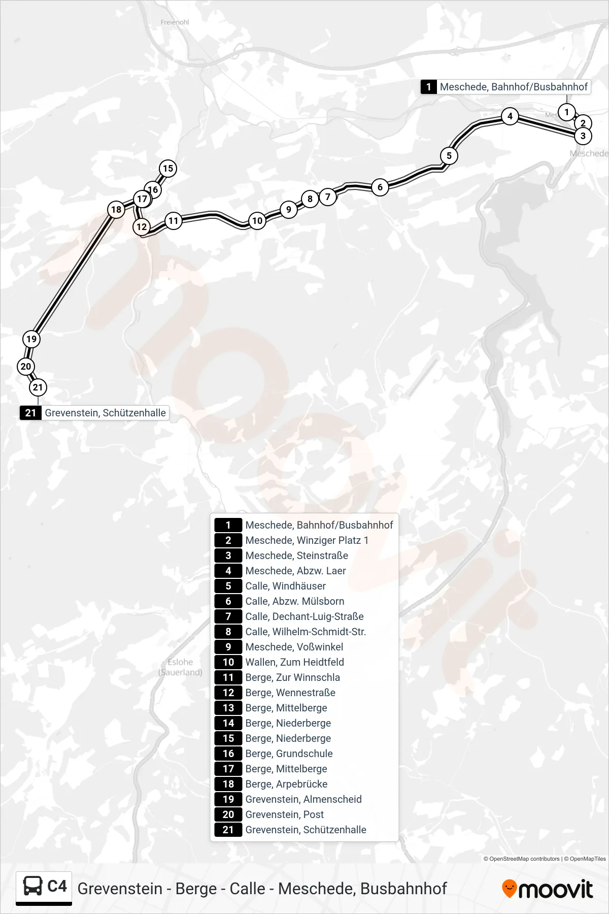 Linie C4 (Bus) Richtung Grevenstein, Schützenhalle: Route und Haltestellen auf der Karte