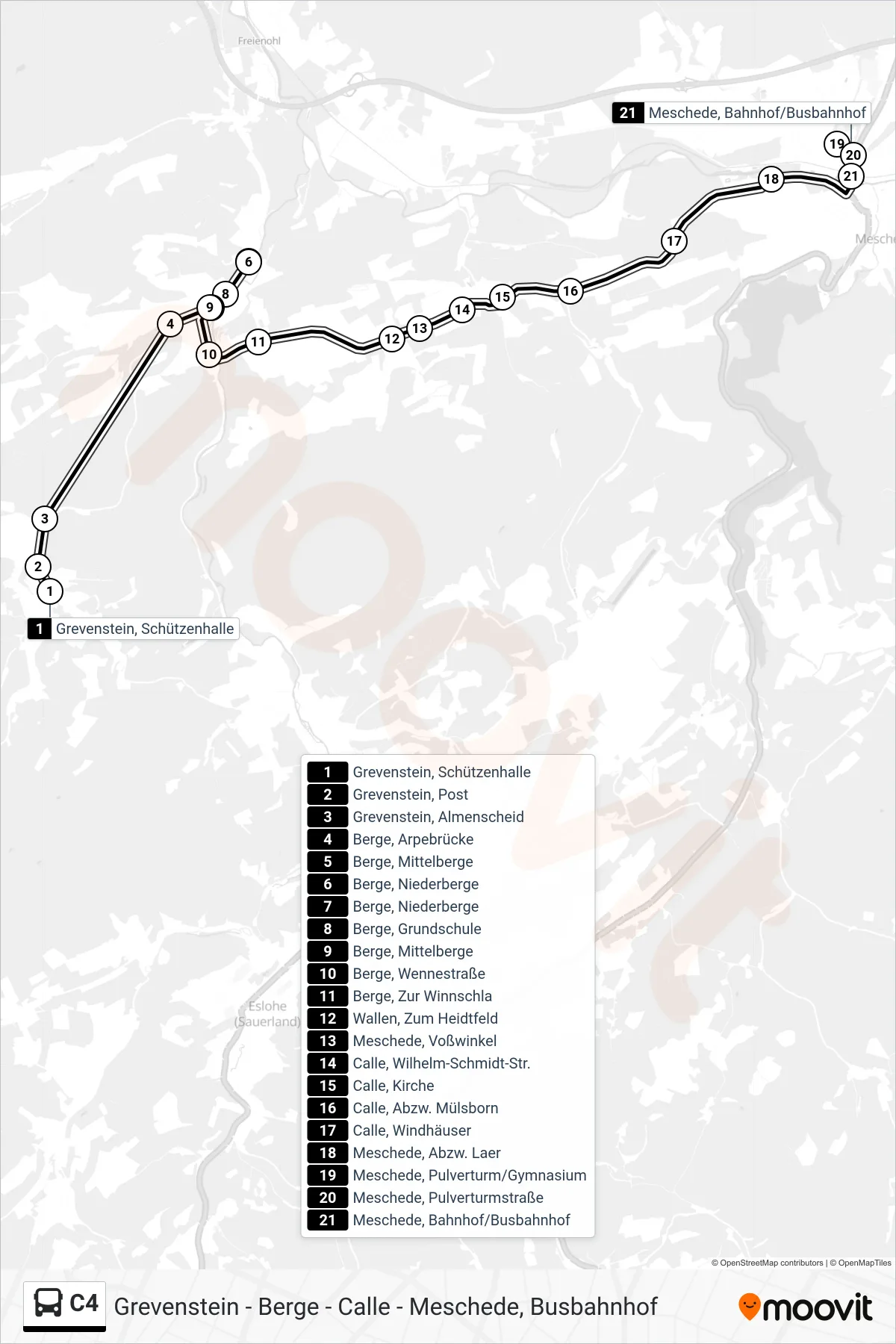 Linie C4 (Bus) Richtung Meschede, Bahnhof/Busbahnhof 6: Route und Haltestellen auf der Karte