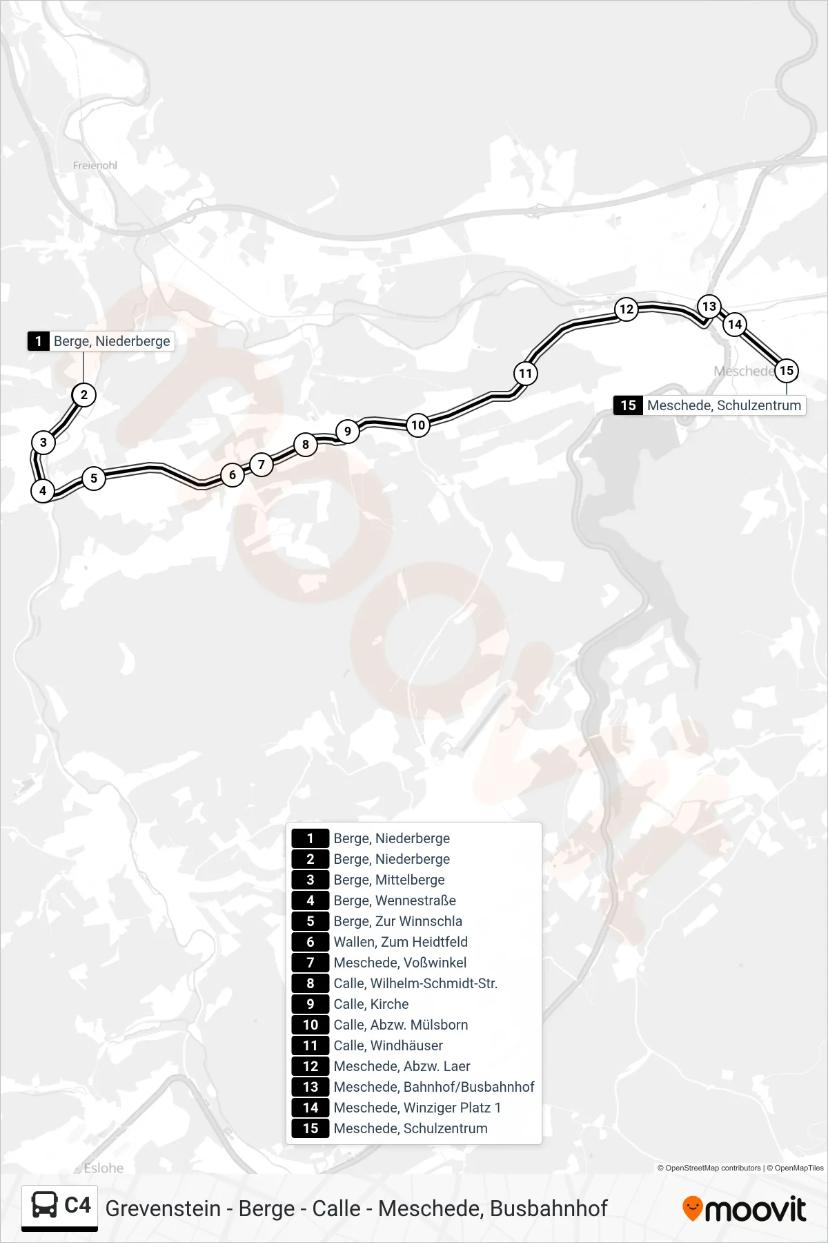 Linie C4 (Bus) Richtung Meschede, Schulzentrum: Route und Haltestellen auf der Karte