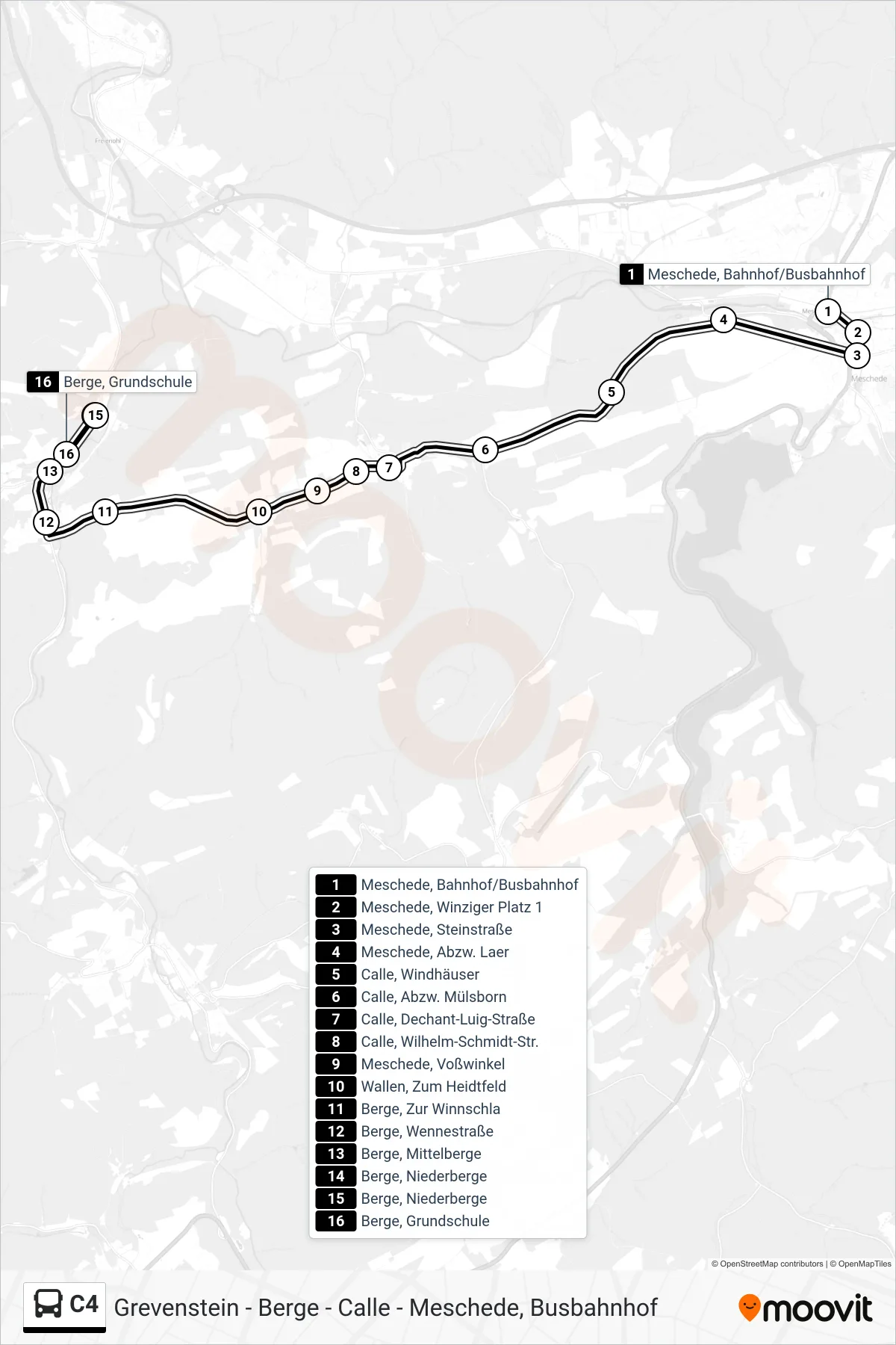 Linie C4 (Bus) Richtung Berge, Grundschule: Route und Haltestellen auf der Karte