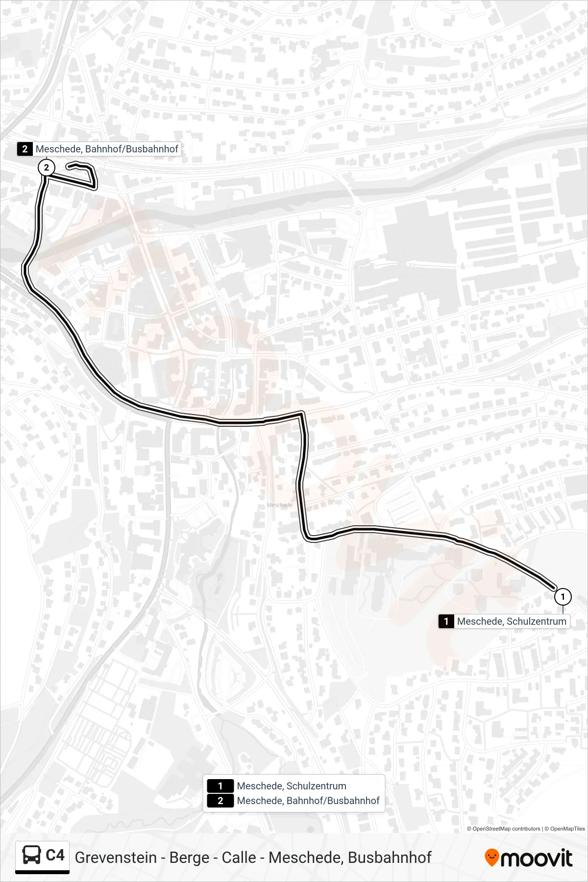 Linie C4 (Bus) Richtung Meschede, Bahnhof/Busbahnhof 6: Route und Haltestellen auf der Karte