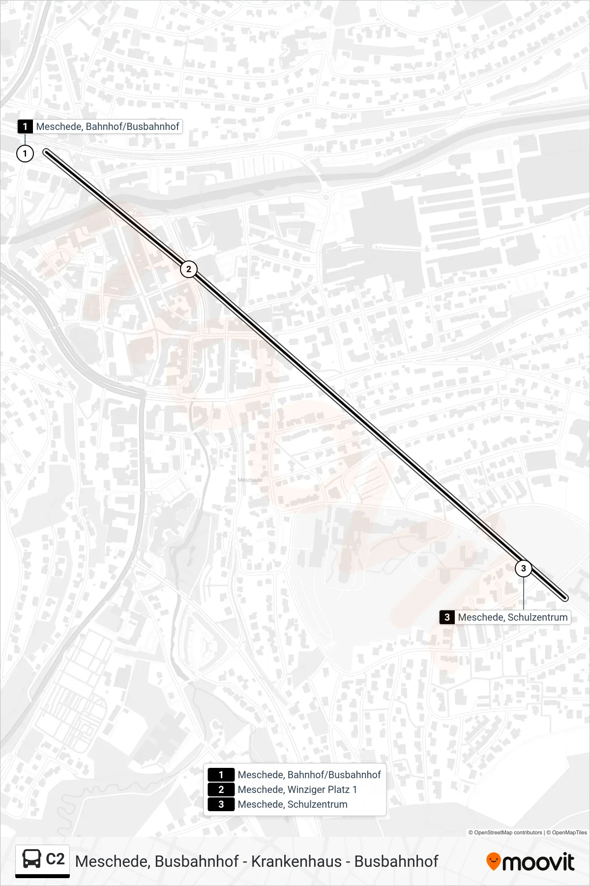 Linie C2 (Bus) Richtung Meschede, Schulzentrum: Route und Haltestellen auf der Karte