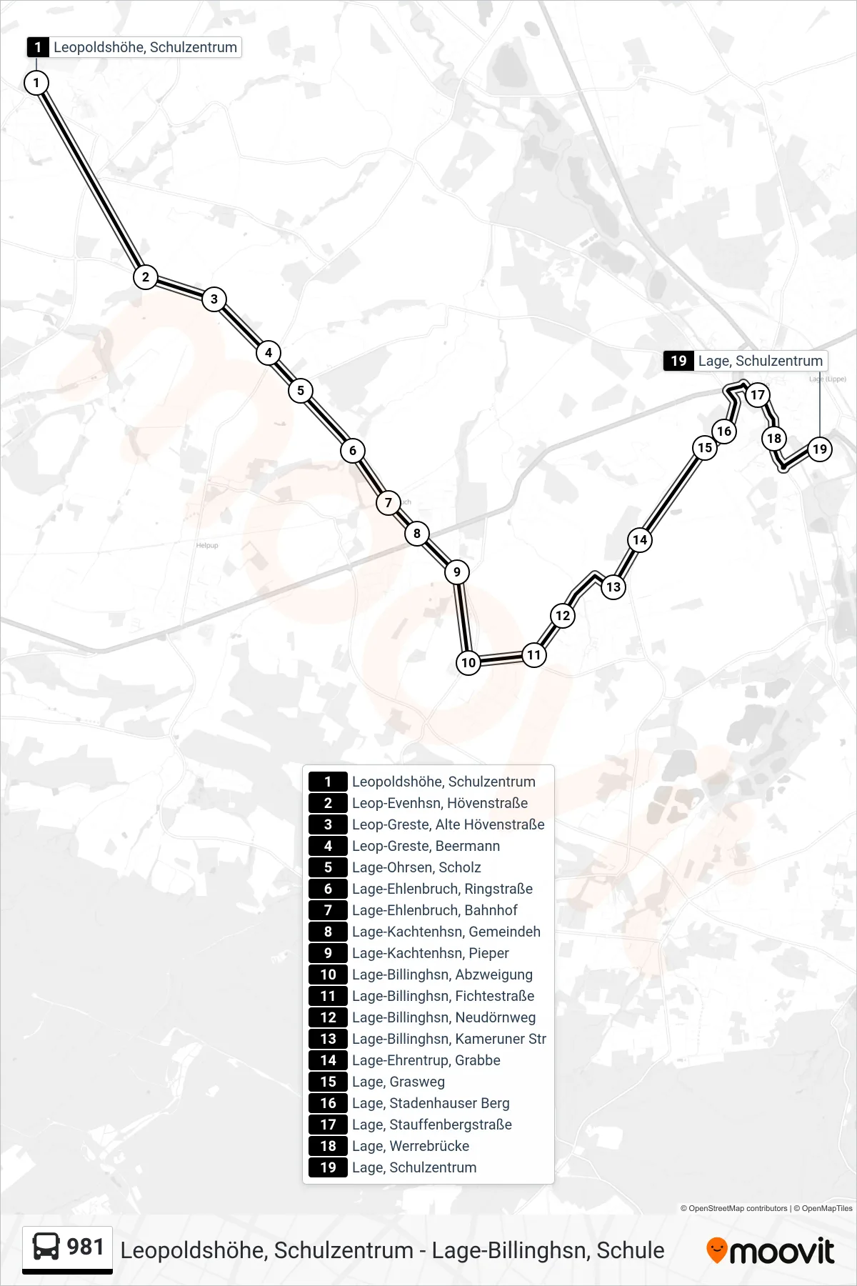 Linie 981 (Bus) Richtung Lage, Schulzentrum: Route und Haltestellen auf der Karte