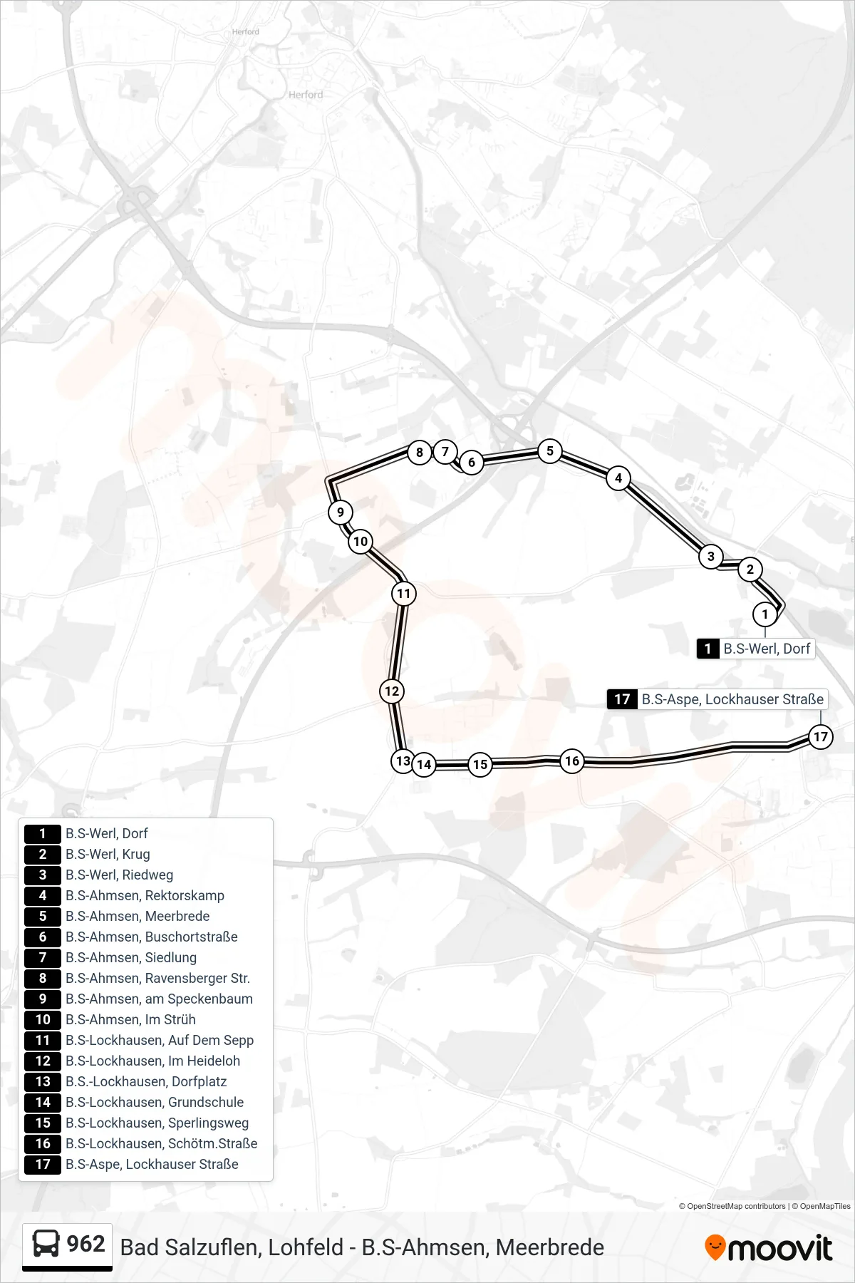 962 bus Line (B.S-Aspe, Lockhauser Straße) route and stops on a map