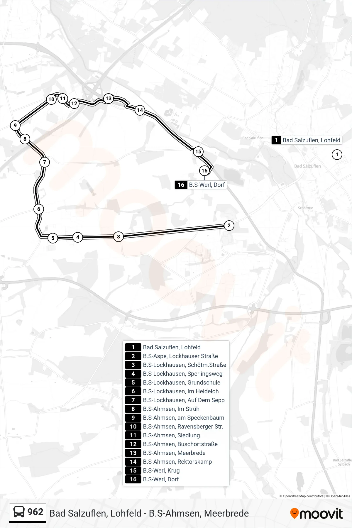 Linie 962 (Bus) Richtung B.S-Werl, Dorf: Route und Haltestellen auf der Karte