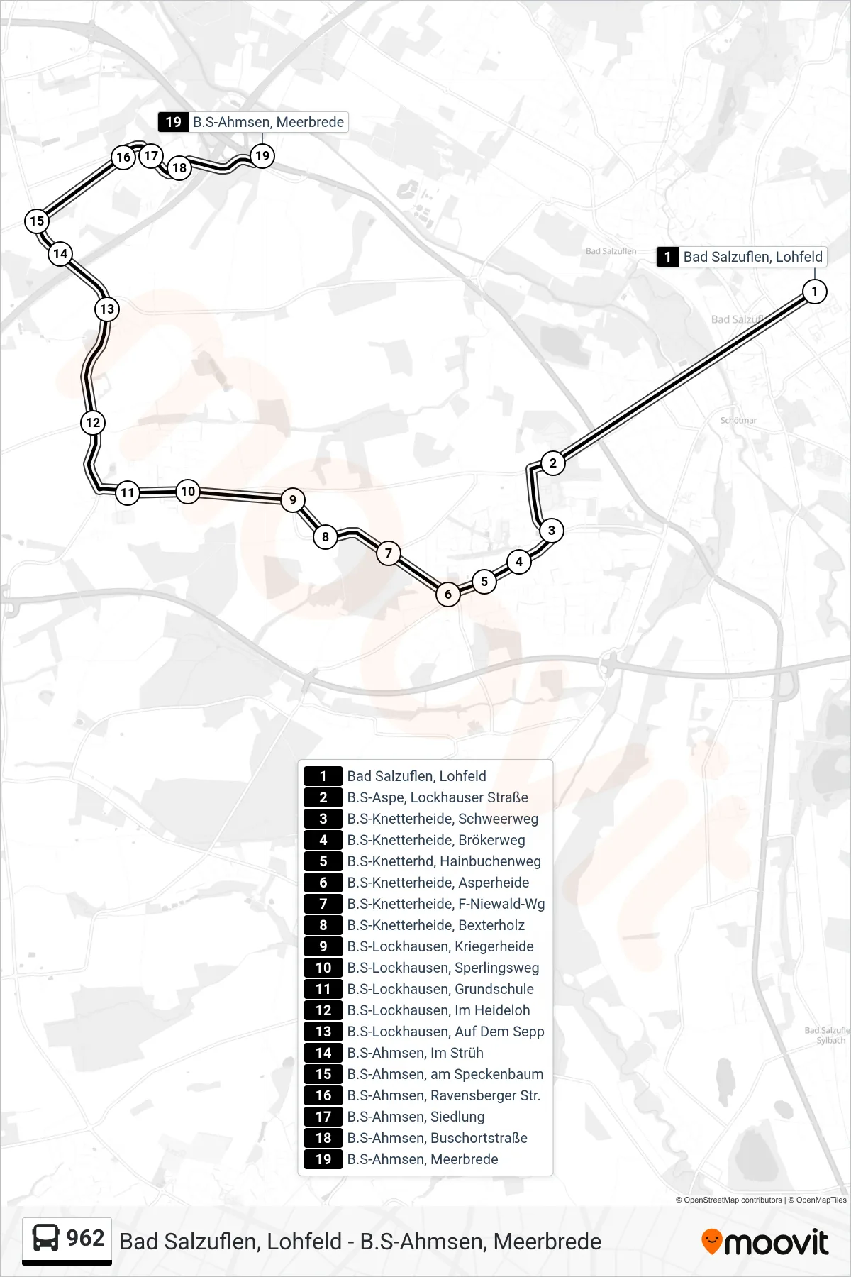 Linie 962 (Bus) Richtung B.S-Ahmsen, Meerbrede: Route und Haltestellen auf der Karte