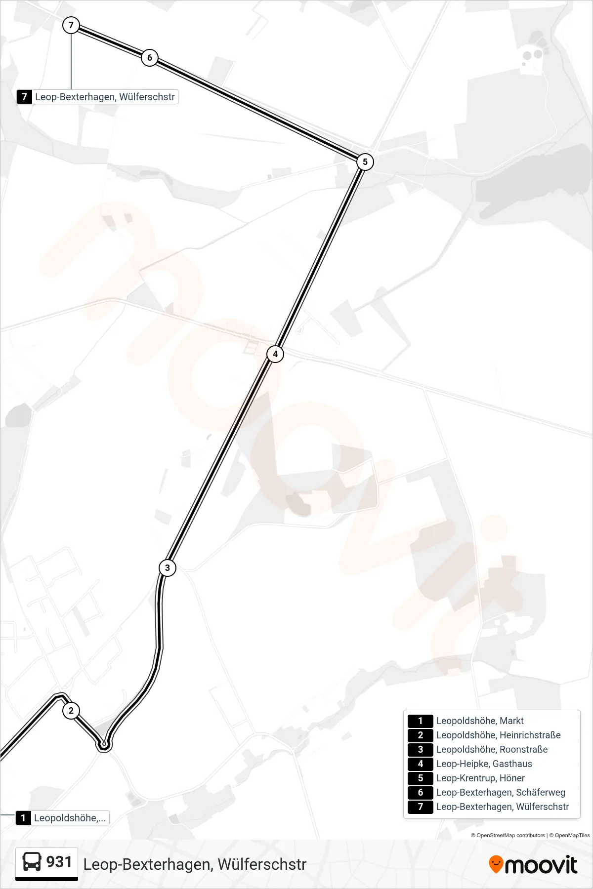 931 bus Line (Leop-Bexterhagen, Wülferschstr) route and stops on a map