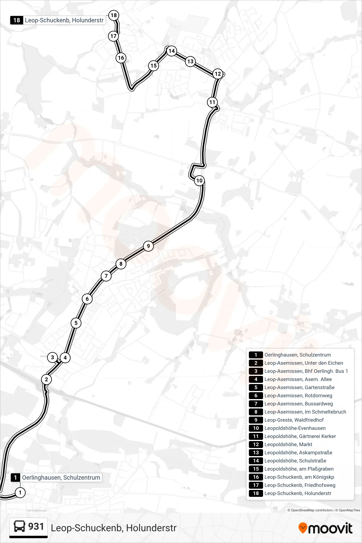 Linie 931 (Bus) Richtung Leop-Schuckenb, Holunderstr: Route und Haltestellen auf der Karte