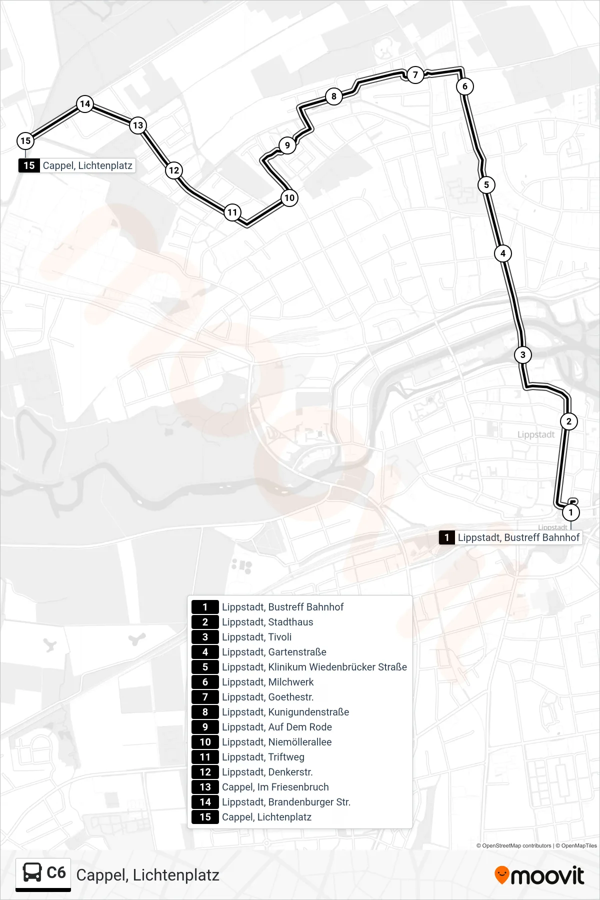 Linie C6 (Bus) Richtung Cappel, Lichtenplatz: Route und Haltestellen auf der Karte