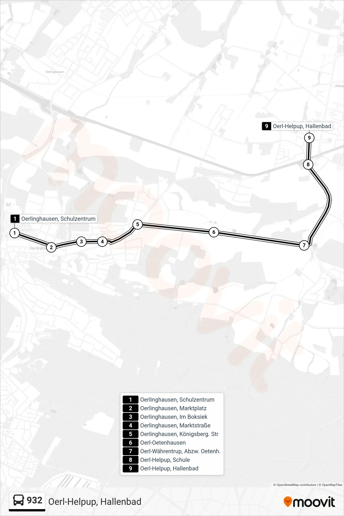 Linie 932 (Bus) Richtung Oerl-Helpup, Hallenbad: Route und Haltestellen auf der Karte