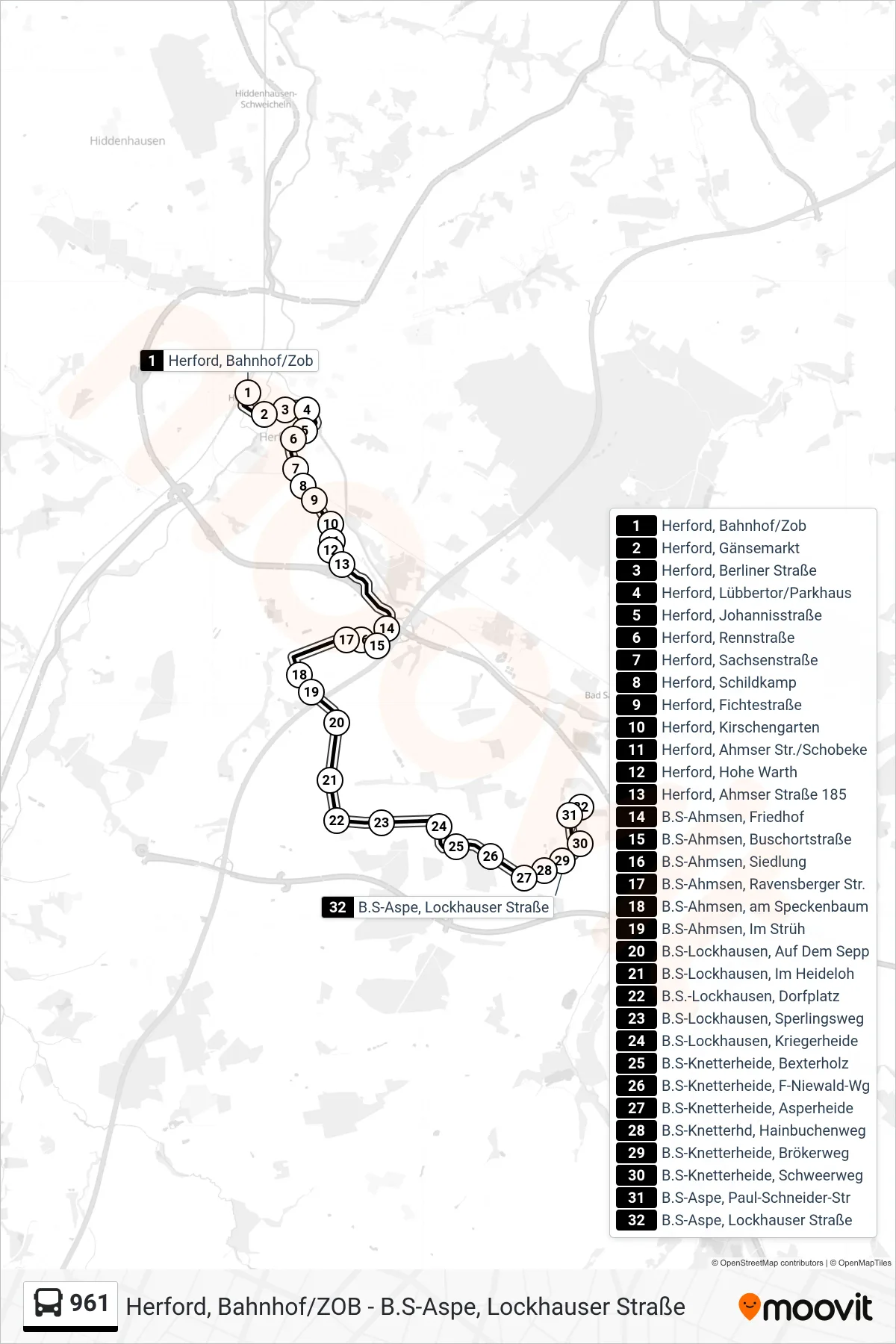 961 bus Line (B.S-Aspe, Lockhauser Straße) route and stops on a map