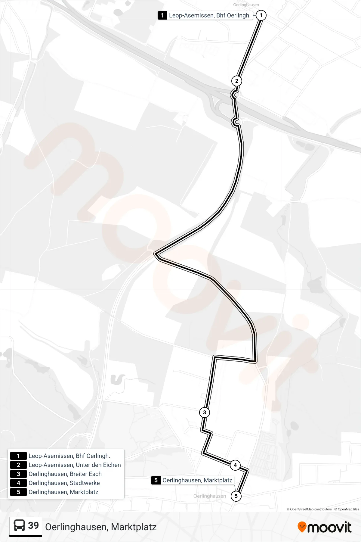 Linie 39 (Bus) Richtung Oerlinghausen, Marktplatz: Route und Haltestellen auf der Karte