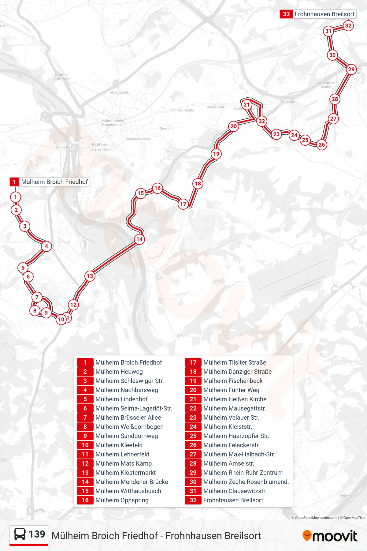 139 bus Line (Frohnhausen Breilsort) route and stops on a map