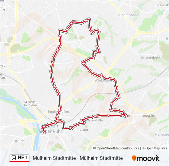 Автобус NE 1: карта маршрута