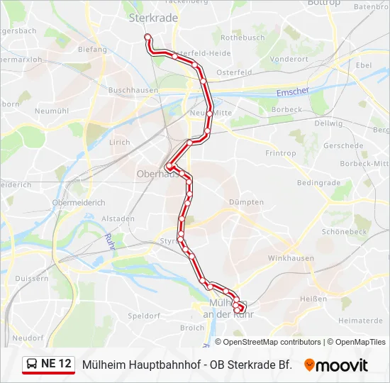 Автобус NE 12: карта маршрута