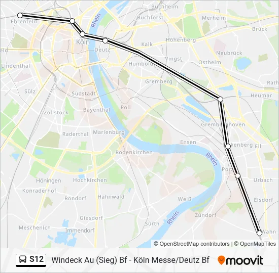 Автобус S12: карта маршрута