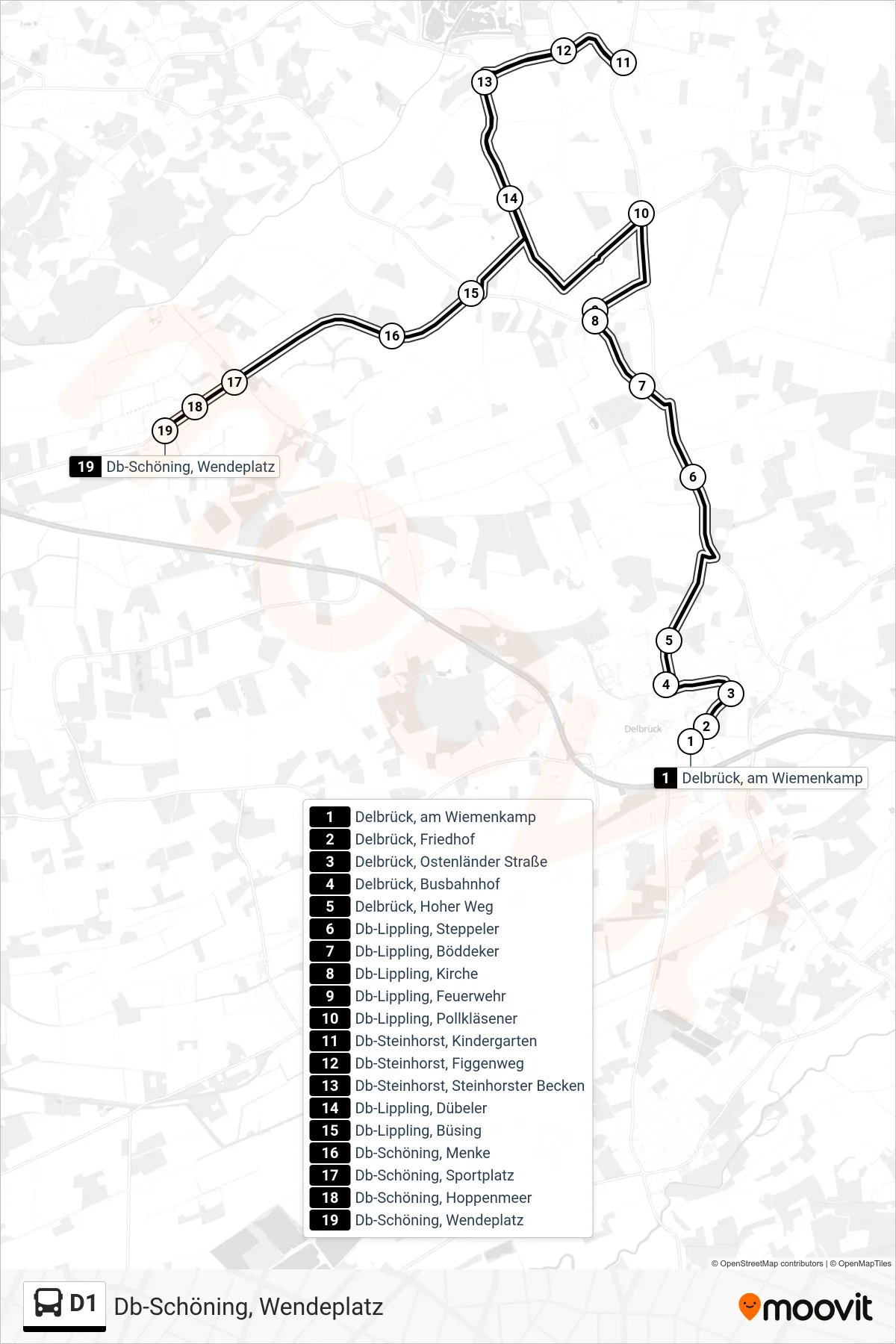 Linie D1 (Bus) Richtung Db-Schöning, Wendeplatz: Route und Haltestellen auf der Karte