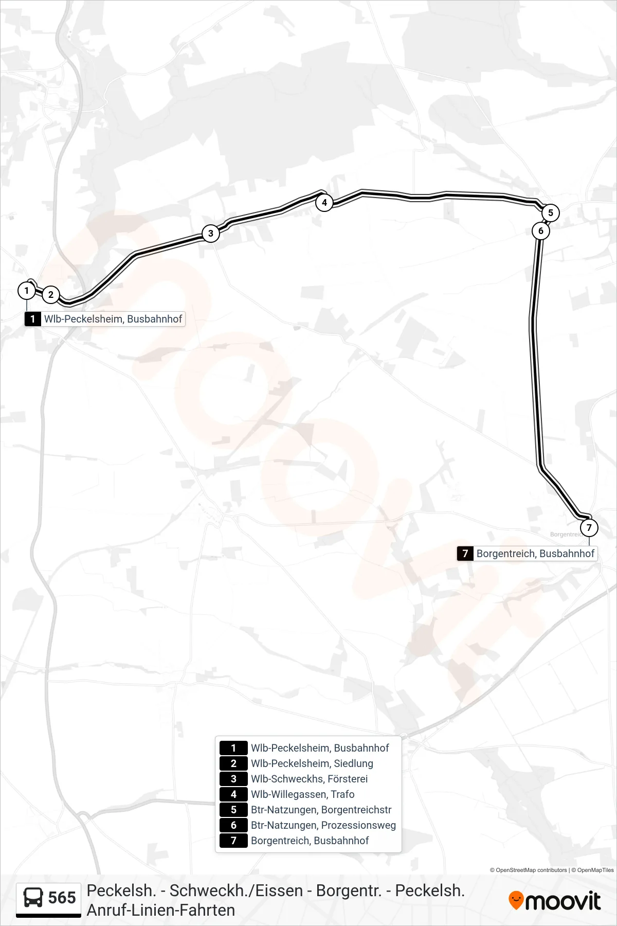 Linie 565 (Bus) Richtung Borgentreich, Busbahnhof: Route und Haltestellen auf der Karte