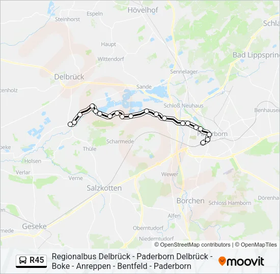 Автобус R45: карта маршрута
