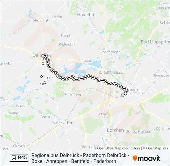 Автобус R45: карта маршрута