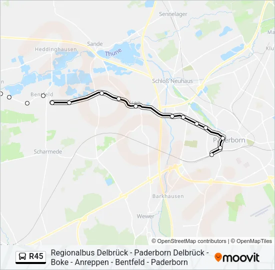Автобус R45: карта маршрута