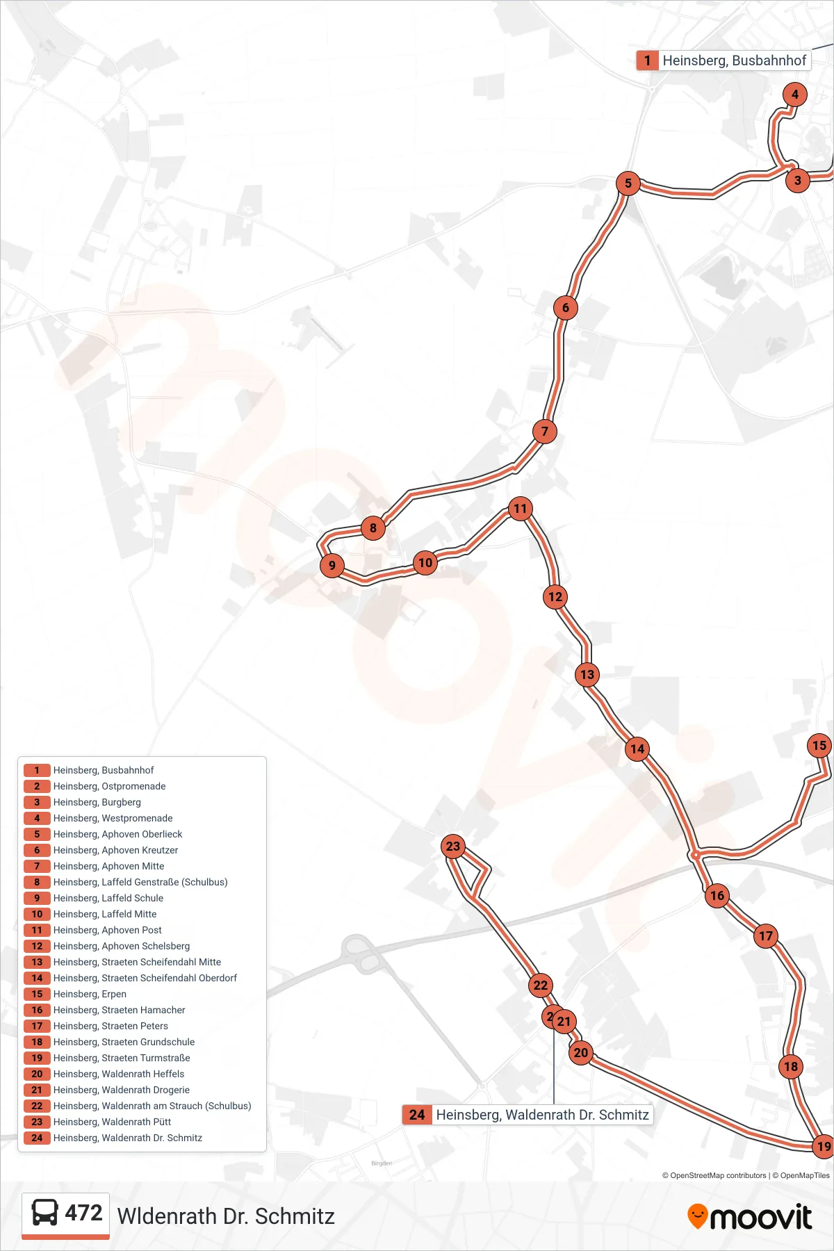 472 bus Line (Wldenrath Dr. Schmitz) route and stops on a map