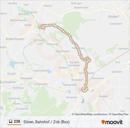 238 Route Fahrpläne, Haltestellen & Karten Düren, Bahnhof / Zob (Bus