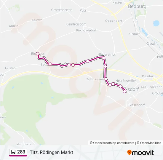 283 Bus Line Map