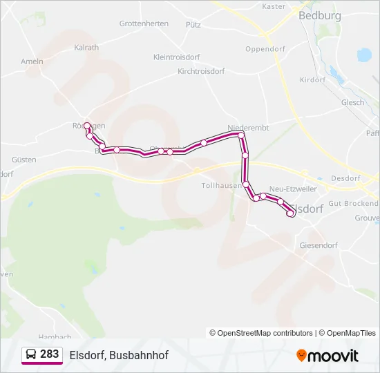 283 Bus Line Map