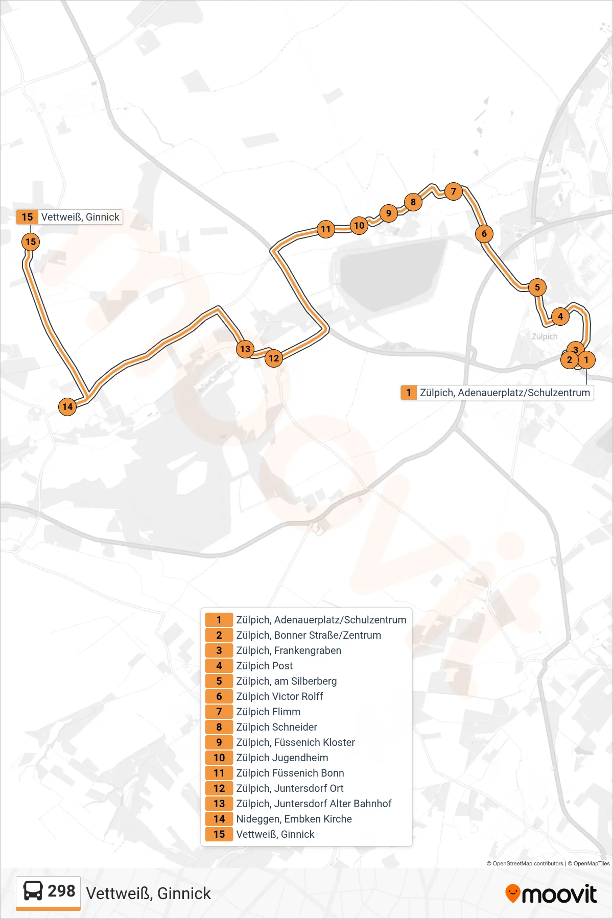 298 bus Line (Vettweiß, Ginnick) route and stops on a map