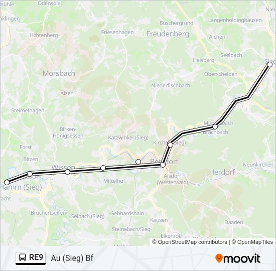 Автобус RE9: карта маршрута