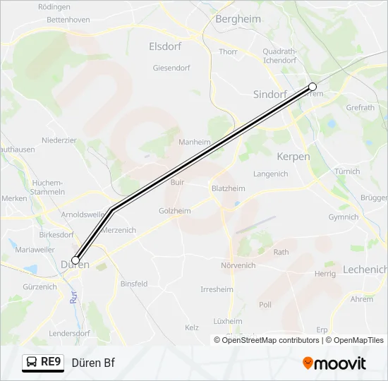 Автобус RE9: карта маршрута