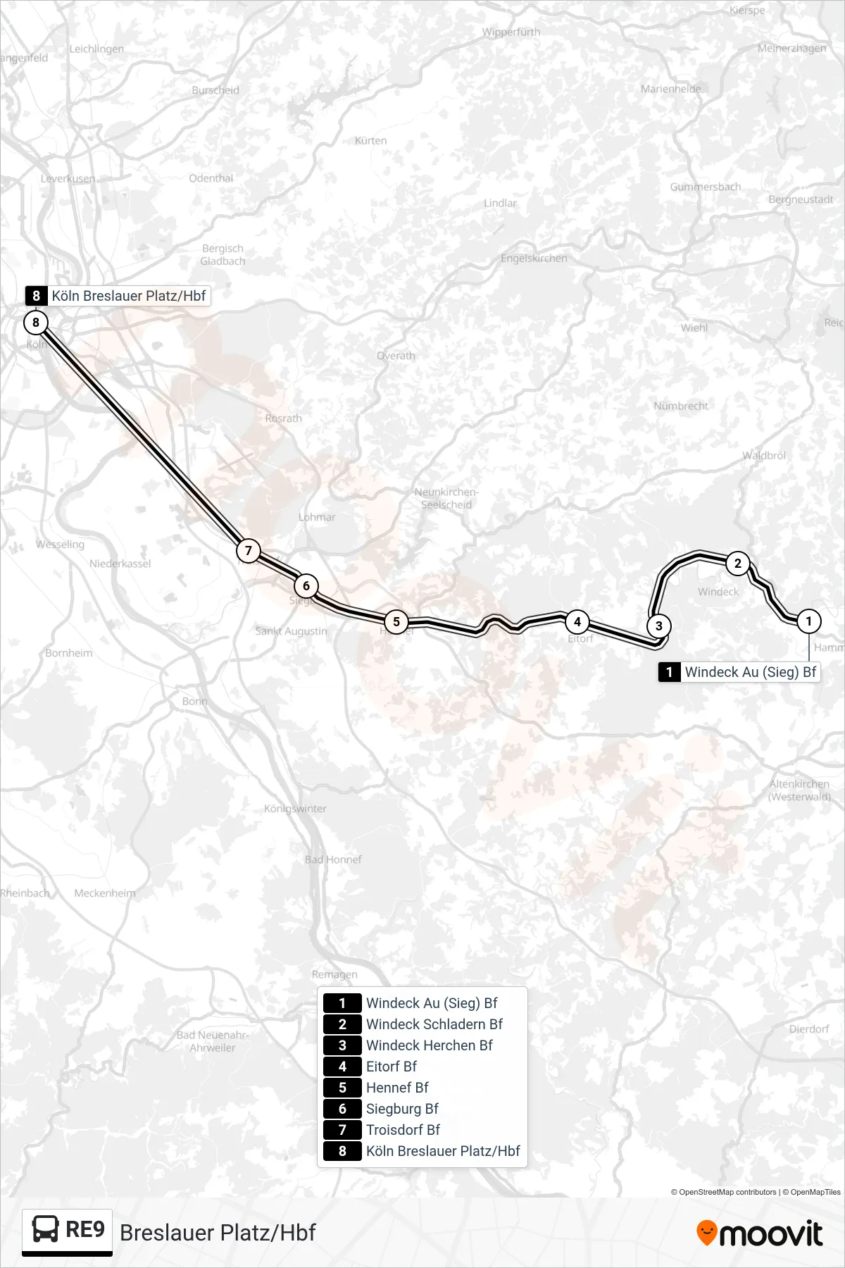 Linie RE9 (Bus) Richtung Breslauer Platz/Hbf: Route und Haltestellen auf der Karte