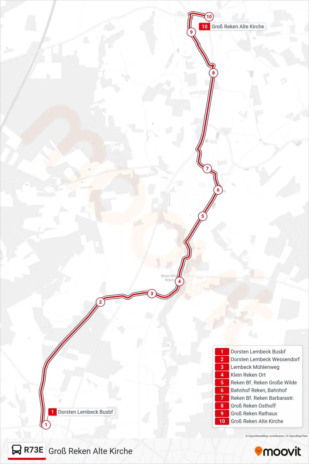Linie R73E (Bus) Richtung Groß Reken Alte Kirche: Route und Haltestellen auf der Karte