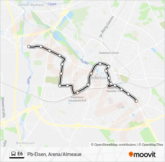 Автобус E6: карта маршрута