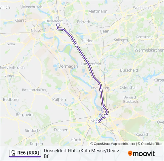 Поезд RE6 (RRX): карта маршрута