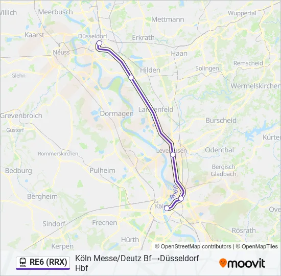 Поезд RE6 (RRX): карта маршрута