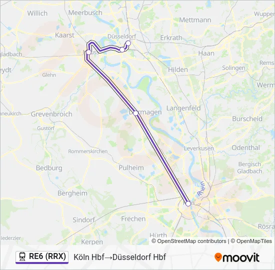 Поезд RE6 (RRX): карта маршрута